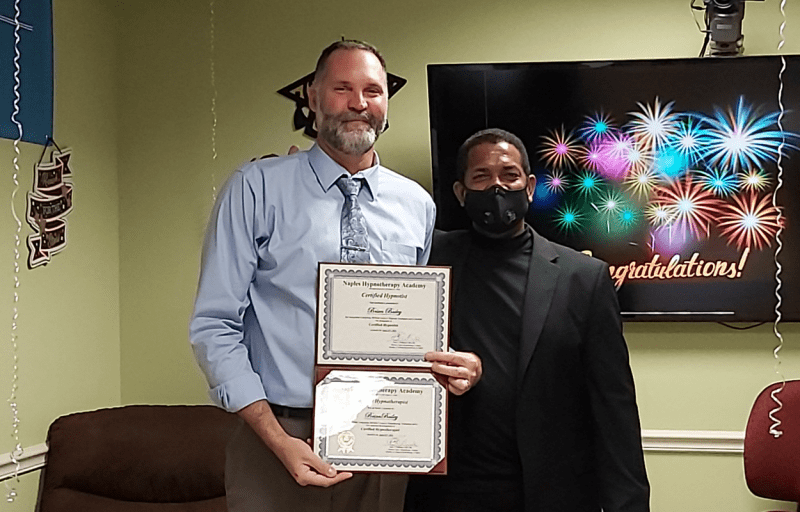 Naples Hypnotherapy Academy's Founder, Peter Williams, with Class of 2020 Certified Hypnotist and Hypnotherapist Graduate, Brian Bailey